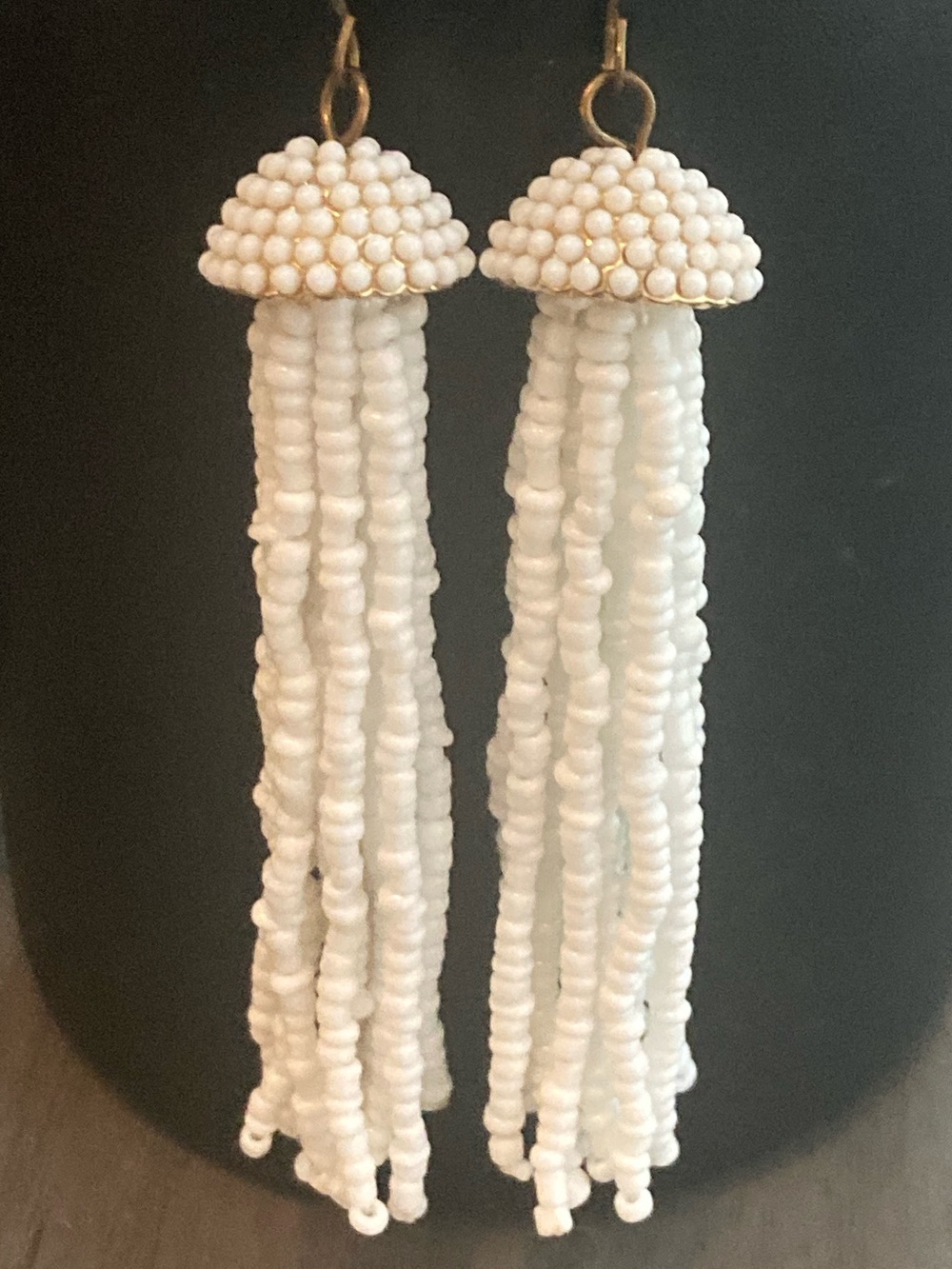 White Jellyfish Beaded Tassel Drop Earrings